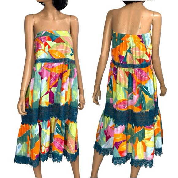 Tiered Maxi Skirt Convertible Dress S Floral Colorful Beach Boho Tropical Hippie - Picture 2 of 12